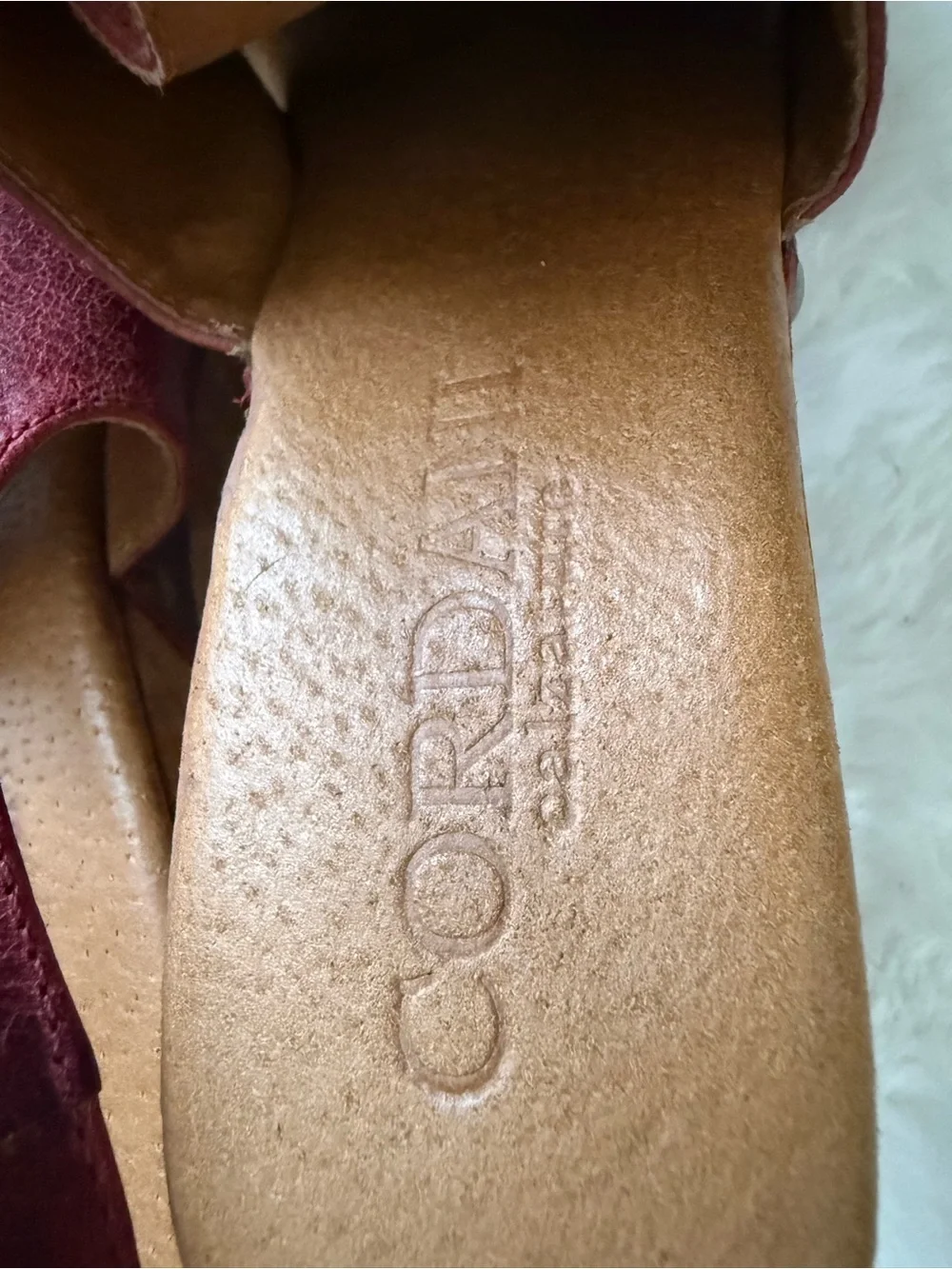 Cordani Burgundy Leather Platform Clogs with Wood-Look Wedge Size 38